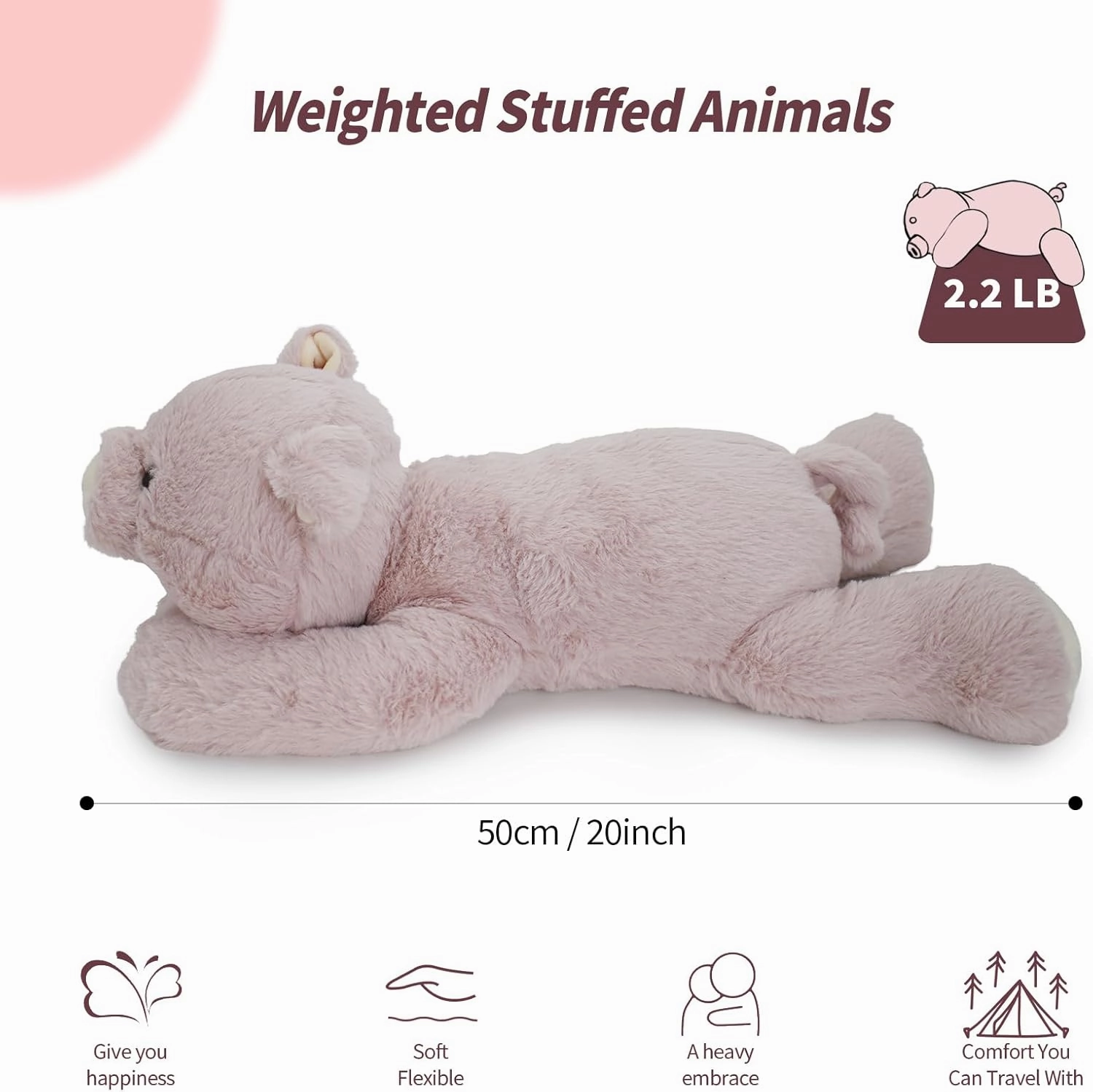 2 Lb Weighted Stuffed Pink Pig Animals - 16 Inches Bear Dog Dino Pig Plush Throw Pillow Toy - Embroidered Plushie Collectible - Kawaii Plushies Hugging Toy Gifts for Kids & Adults (Pink Pig)