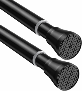 2 Pack Adjustable Tension Rods 28-48 Inch - Black No-Drill Curtain Rods for Windows & Closets | Spring-Loaded with Non-Slip Rubber Ends | 7/8" Diameter