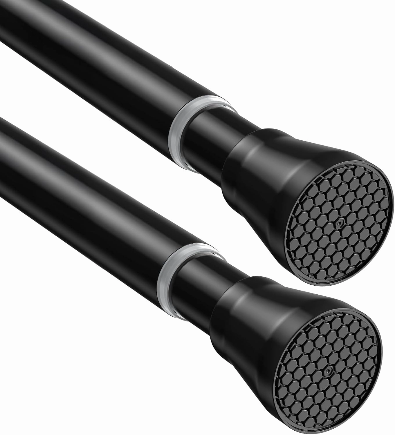 2 Pack Adjustable Tension Rods 28-48 Inch - Black No-Drill Curtain Rods for Windows & Closets | Spring-Loaded with Non-Slip Rubber Ends | 7/8" Diameter