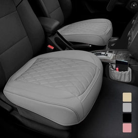 2 Pack PU Leather Front Car Seat Cover Bottom Car Seat, Anti-Slip and Full Wrap Driver Car Seat Protectors with Storage Pocket, Luxury Waterproof Bottom Auto Seat Cushion Pad for Most Vehicles(Gray)