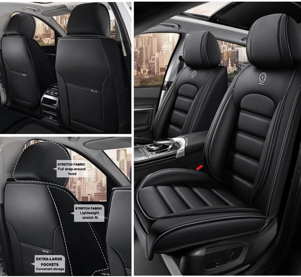 2 Seat Covers for Chevrolet Suburban 2006-2024 Leather Car Seat Covers Waterproof Anti-Slip Soft Car Seat Protectors Premium Automotive Seat Covers with Airbag（Standard,Classic Black）