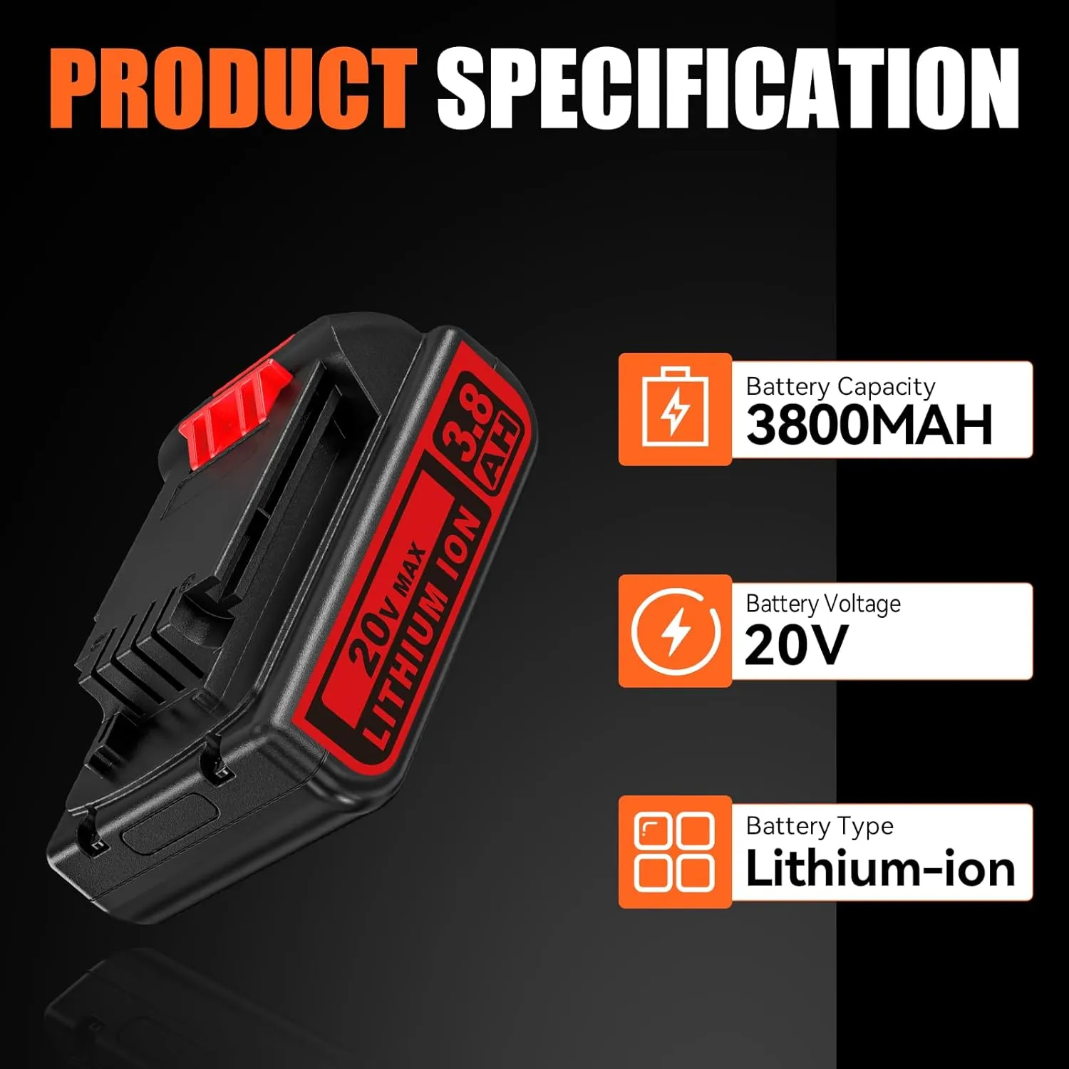 2Pack 3.8Ah 20V Replacement for Black and Decker 20V Battery Li-ion Battery LBXR20 Compatible with Black and Decker Battery 20V for Power Tool