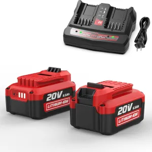 2Pack 6500mAh V20 Batteries for Craftsman 20V Max Battery CMCB202 CMCB204 CMCB206   Dual Charger for Craftsman V20 Fast Charger