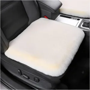 2Pack Car Front Seat Cushion, Soft Warm Faux Rabbit Fur Winter Auto Seat Cover, Fluffy Plush Vehicle Seat Protector Pad with Non-Slip Backing, Car Accessories for Home and Office Chair (Beige)
