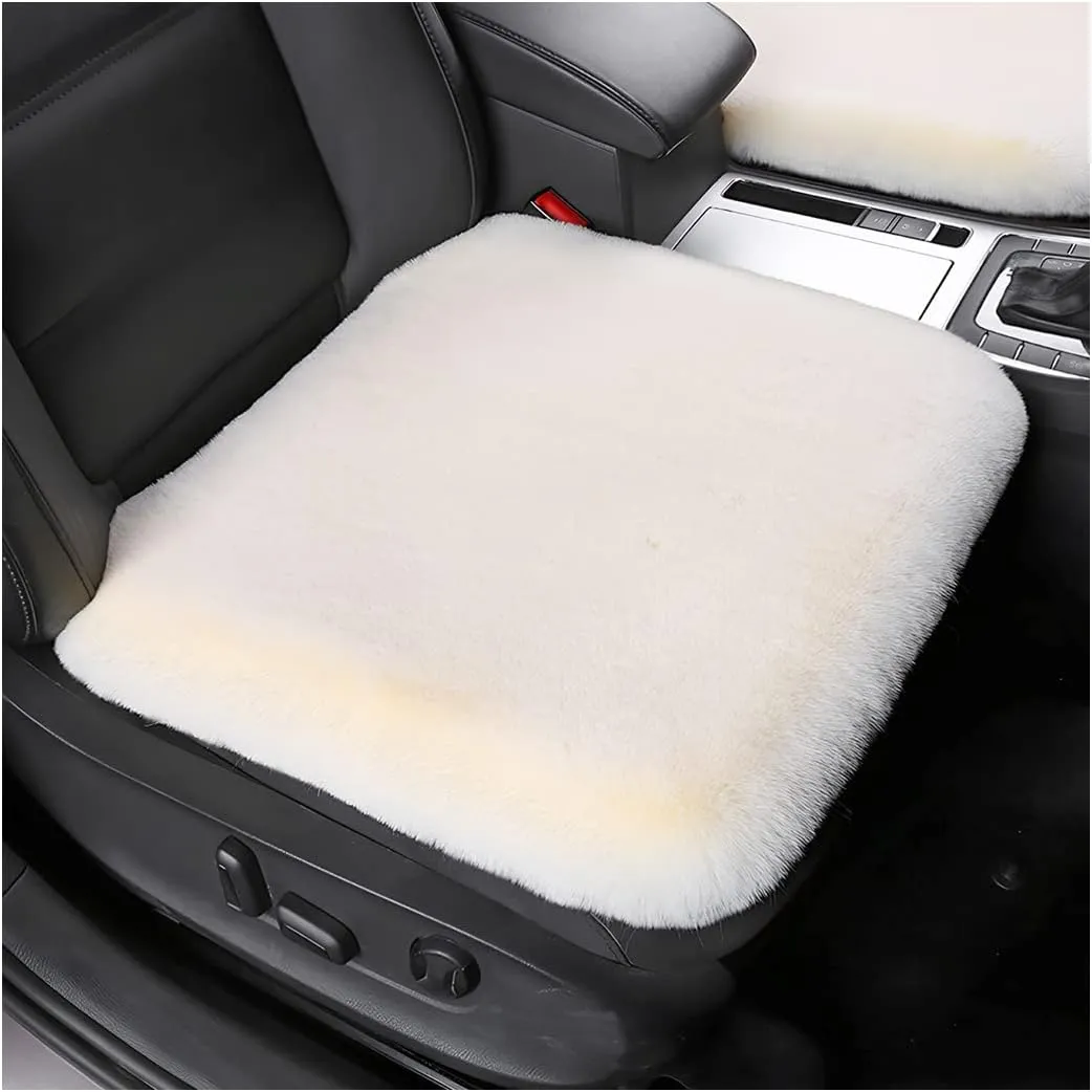 2Pack Car Front Seat Cushion, Soft Warm Faux Rabbit Fur Winter Auto Seat Cover, Fluffy Plush Vehicle Seat Protector Pad with Non-Slip Backing, Car Accessories for Home and Office Chair (Beige)