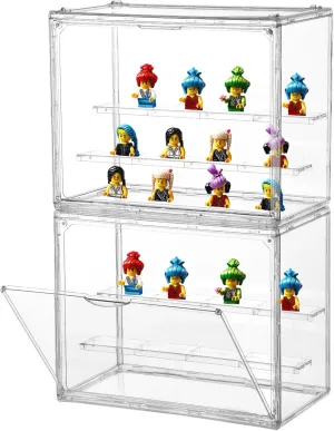 2Pack Clear Acrylic Display Case for Collectibles 3 Layer Adjustable Figure Display Case with Magnetic Door Clear Stackable Display Box for Figures Showcase