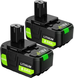 2Pack Upgraded 8.0Ah Replacement for Ryobi 18V Lithium Battery Compatible with Ryobi 18Volt ONE  Plus Battery PBP005 PBP004 PBP003 PBP002 P102 P103 P104 P105 P107 P108 P109 P190 Cordless Power Tools