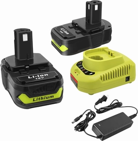 2Packs 18V Battery and Charger Combo for Ryobi 18 Volt Cordless Tools Battery and P118B Charger, 18V Battery Capacity Output 3.0Ah