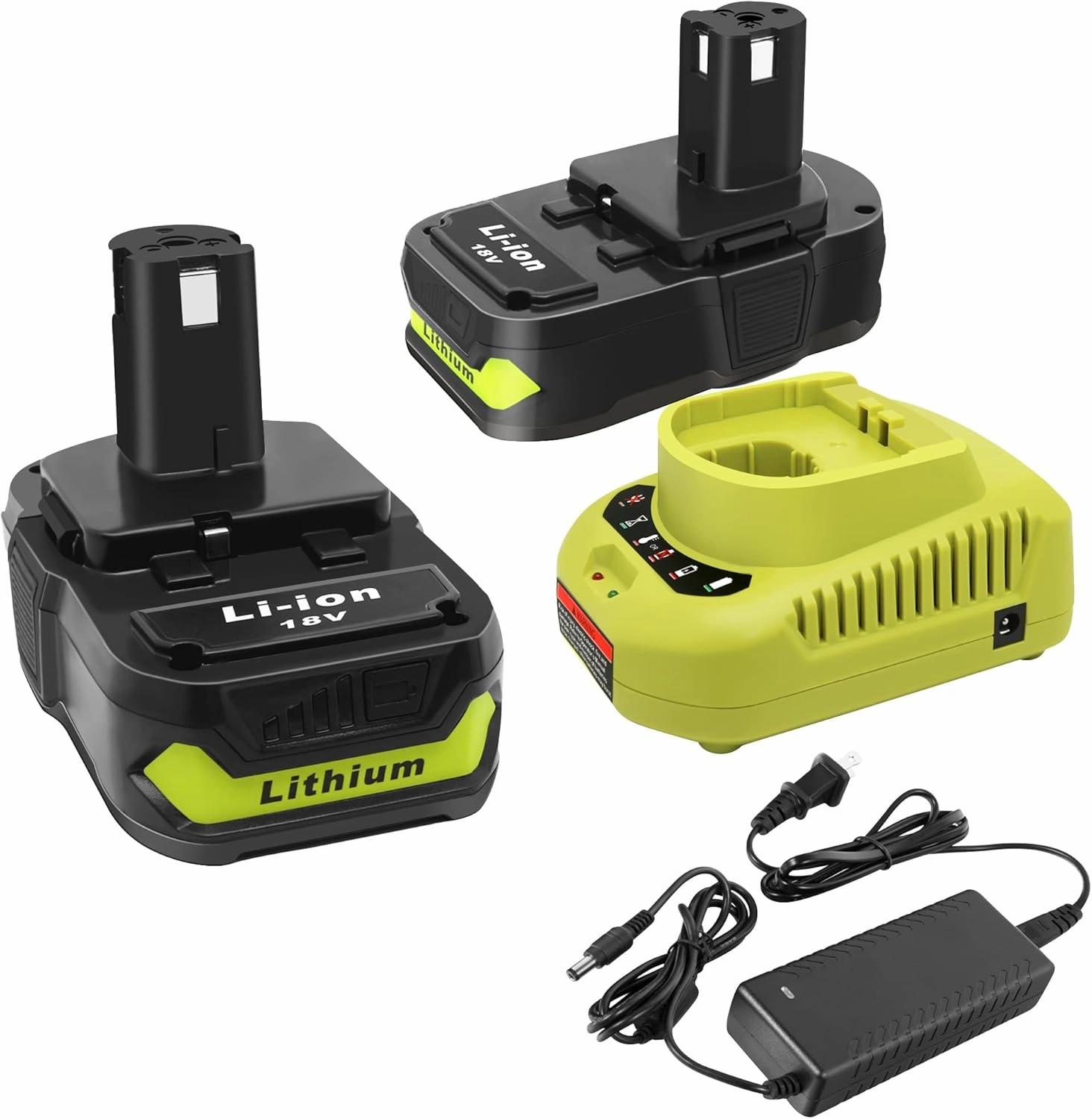 2Packs 18V Battery and Charger Combo for Ryobi 18 Volt Cordless Tools Battery and P118B Charger, 18V Battery Capacity Output 3.0Ah