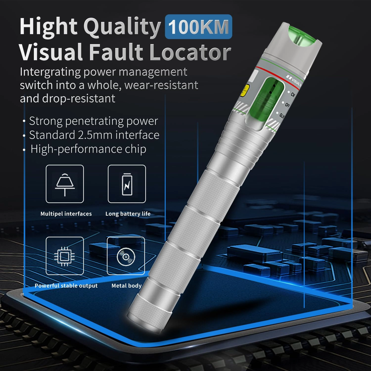 2PCS 100KM Visual Fault Locator for Fiber Optic Cables, VFL Supports FC/ST/SC Interfaces, Long-Range Fault Finder, Fiber Light Pen Tester, High-Precision OTDR Mapping Tool for FTTH, Telecom, Datacom