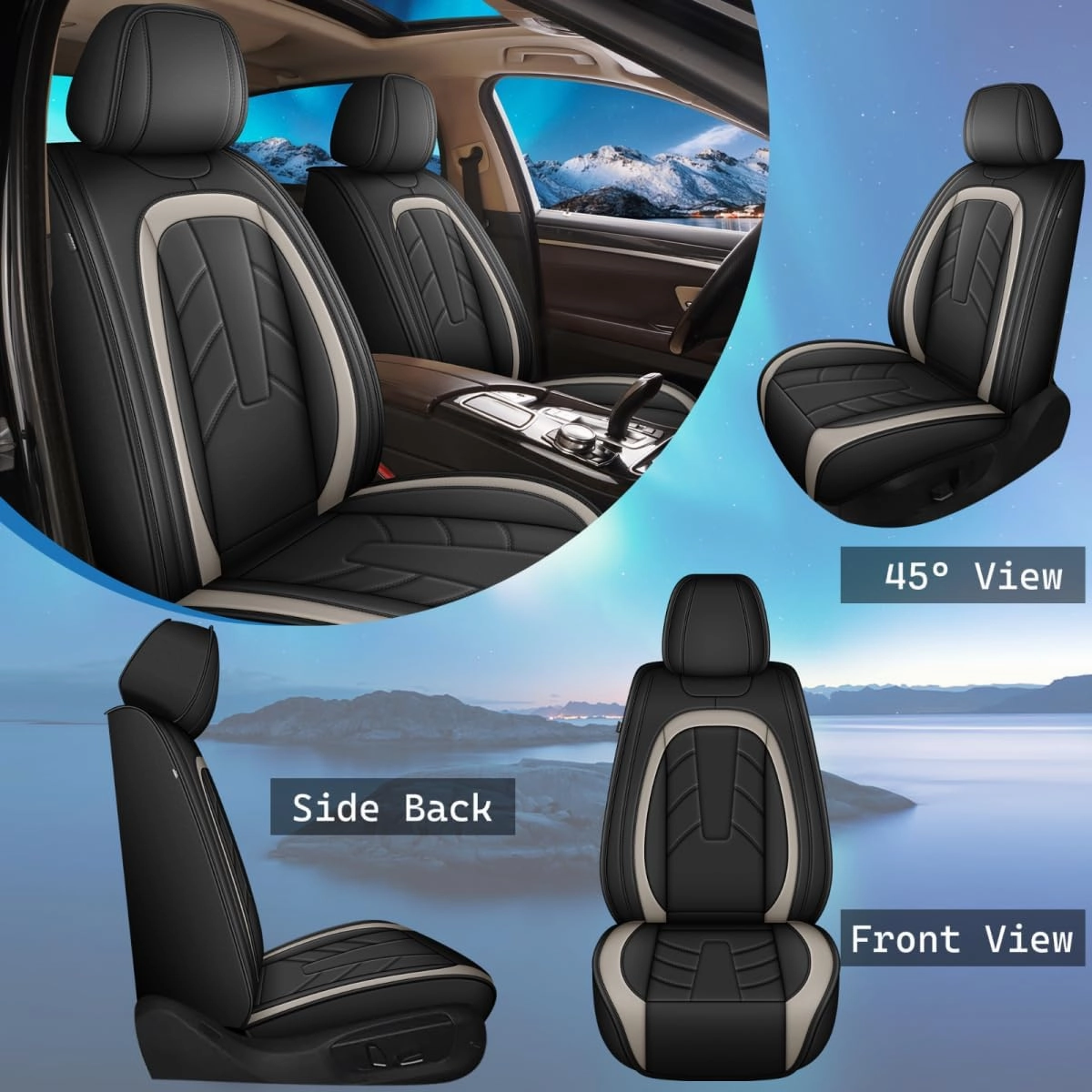 2PCS Front Leather Car Seat Covers Fit for Nissan Sentra 2008-2025 Waterproof and Anti Staining Auto Protector Car Seat Covers (Black & White)