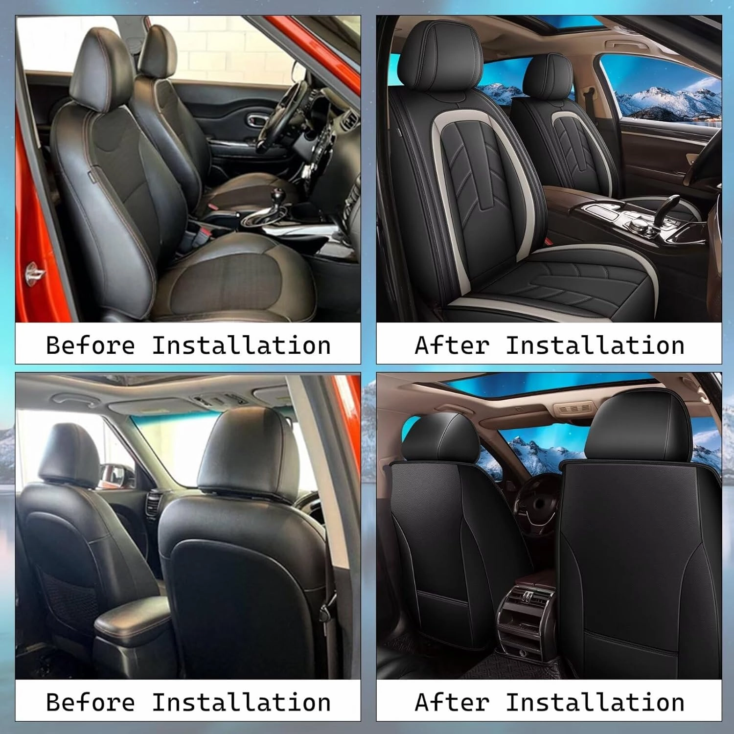 2PCS Front Leather Car Seat Covers Fit for Nissan Sentra 2008-2025 Waterproof and Anti Staining Auto Protector Car Seat Covers (Black & White)