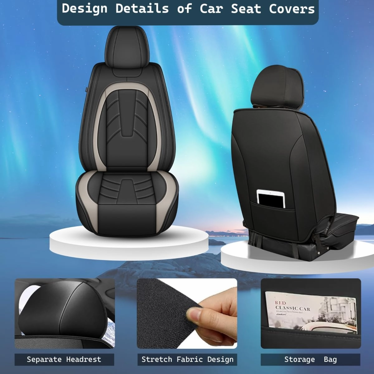 2PCS Front Leather Car Seat Covers Fit for Nissan Sentra 2008-2025 Waterproof and Anti Staining Auto Protector Car Seat Covers (Black & White)