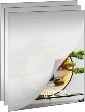 3 pcs Wall Mirror Tiles - Self Adhesive, Acrylic, Flexible Plastic Mirror Sheets - Frameless Full Body Mirror - 18''x 12'' - for Bedroom, Bathroom, Living Room Decor