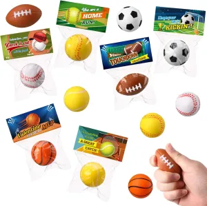 30 Pcs Valentines Day Gifts Exchange Cards with Mini Sports Balls for Kids School Classroom Mini Foam Basketball Football Baseball Tennis Stress Balls Toys for Party Favor Reward Prizes