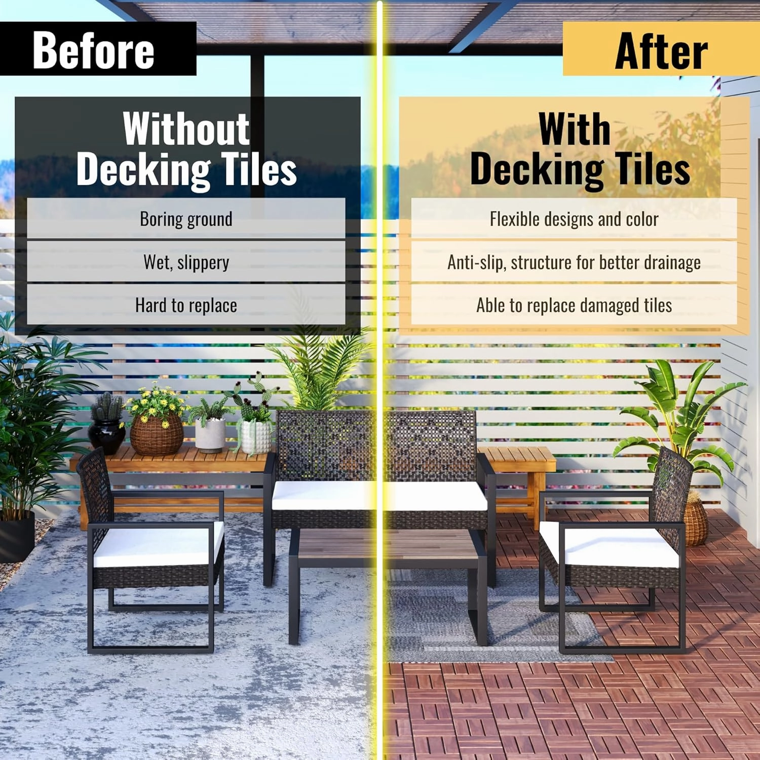 30 PCS Acacia Wood Interlocking Deck Tiles-12 x12 Water Resistant Outdoor Floor All Weather Use,Patio Floor Decking Tiles for Porch Poolside Balcony Backyard,Checked Pattern,Brown