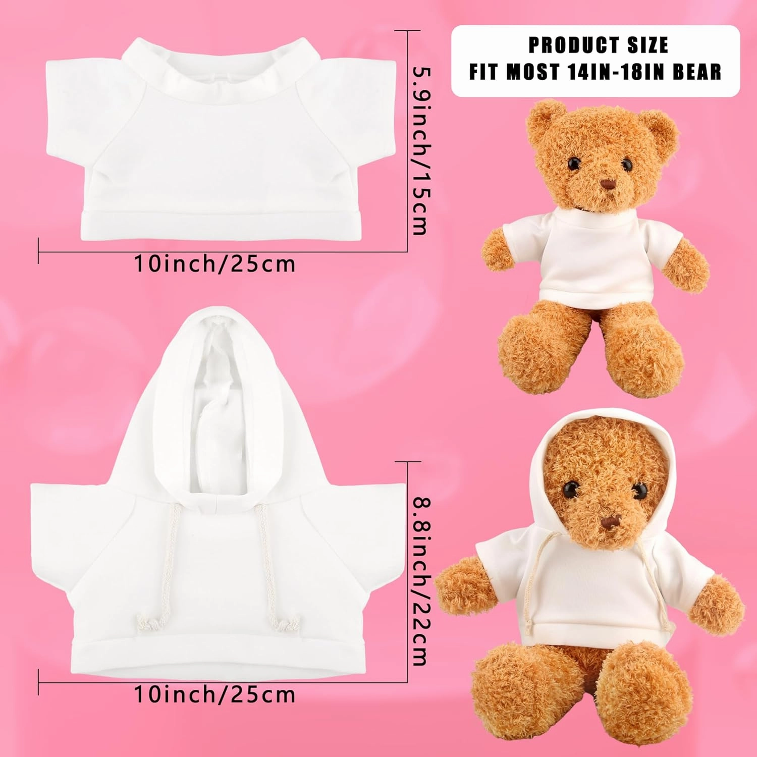 30 Pcs White Teddy Bear Clothes Blank Stuffed Animal Shirt Hoodie Sublimation Bear Clothing for 14-18 Inch Stuffed Bears Dolls DIY (Color Style 2)