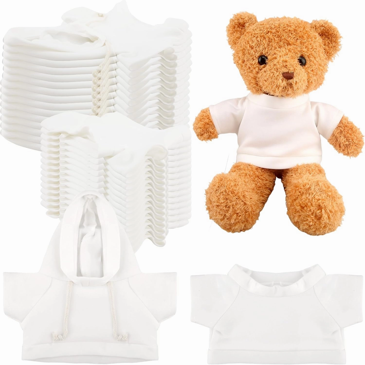 30 Pcs White Teddy Bear Clothes Blank Stuffed Animal Shirt Hoodie Sublimation Bear Clothing for 14-18 Inch Stuffed Bears Dolls DIY (Color Style 2)