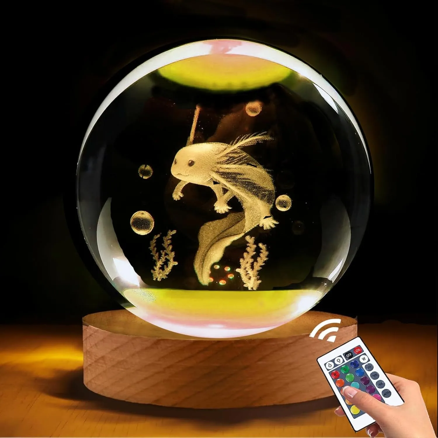 3.15in 3D Axolotl Gift Lamp for Bedroom - 16 Colors & Remote Controls Crystal Ball Night Light - Birthday Christmas Gifts for Kids Boys Girls