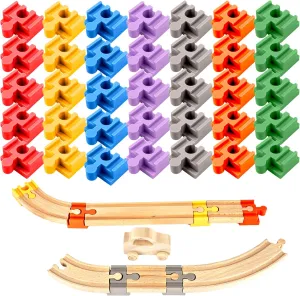 35 Pack Plastic Train Track Connectors Multicolor Building Block Track Adapter Connector Wooden Train Track Accessories for Train Track Set Building Games, 7 Colors