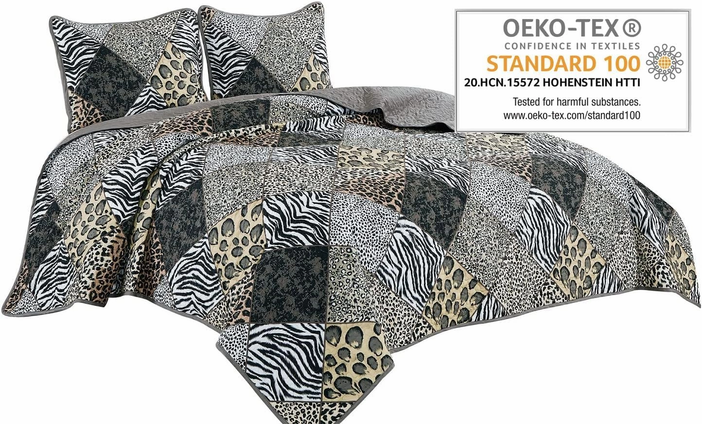 3 Piece Animal Print Bedspread Leopard Zebra Cheetah Printed Quilt Set Jungle Rustic Cabin Theme Bedding Reversible Black White Queen Size Coverlet for All Season (Queen, Black)