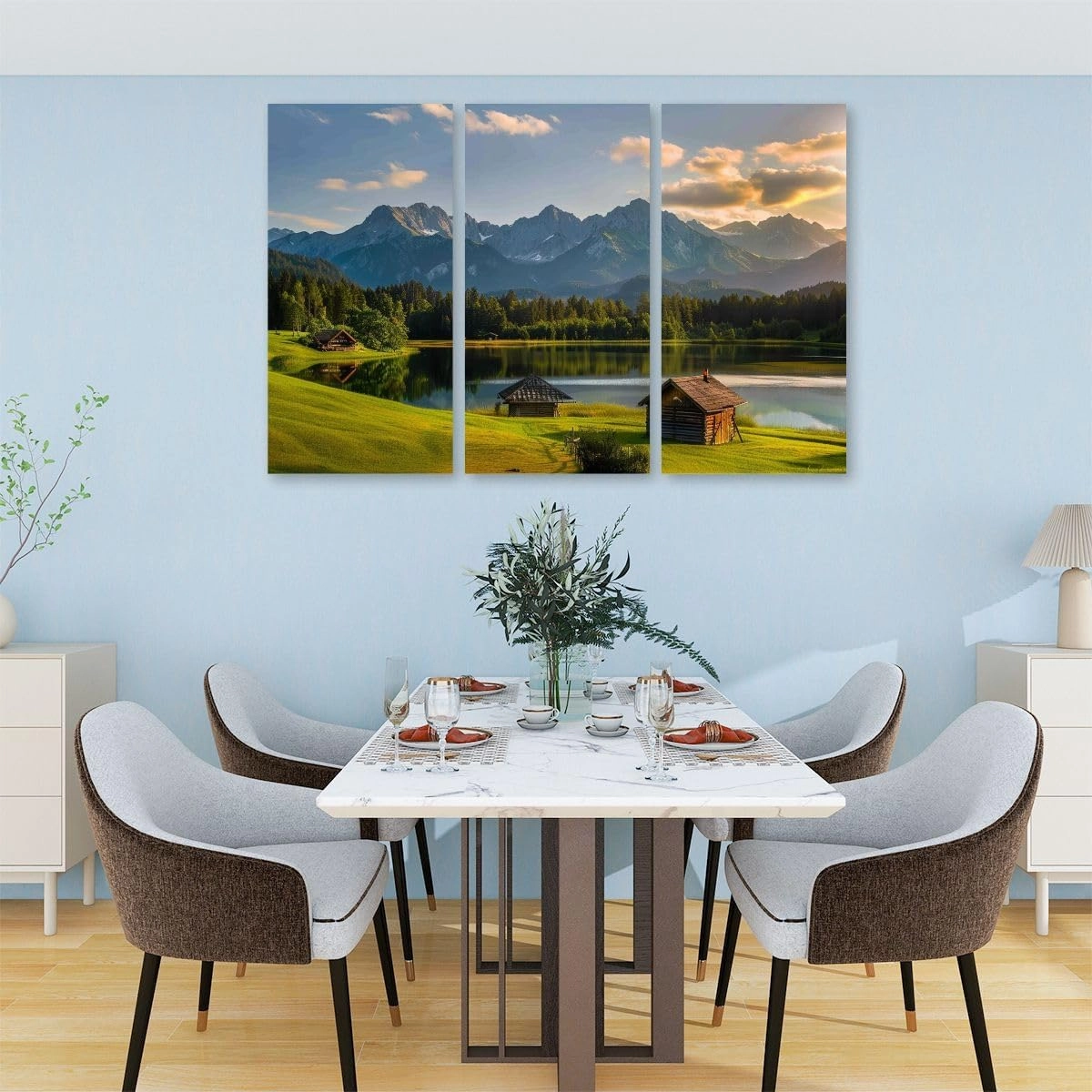3 Piece Canvas Wall Art Magic Sunrise Alpine Lake Geroldsee view to mount Karwendel Garmisch Modern Print Paintings Artwork Picture Wall Decor for Living Room Home Office Decor