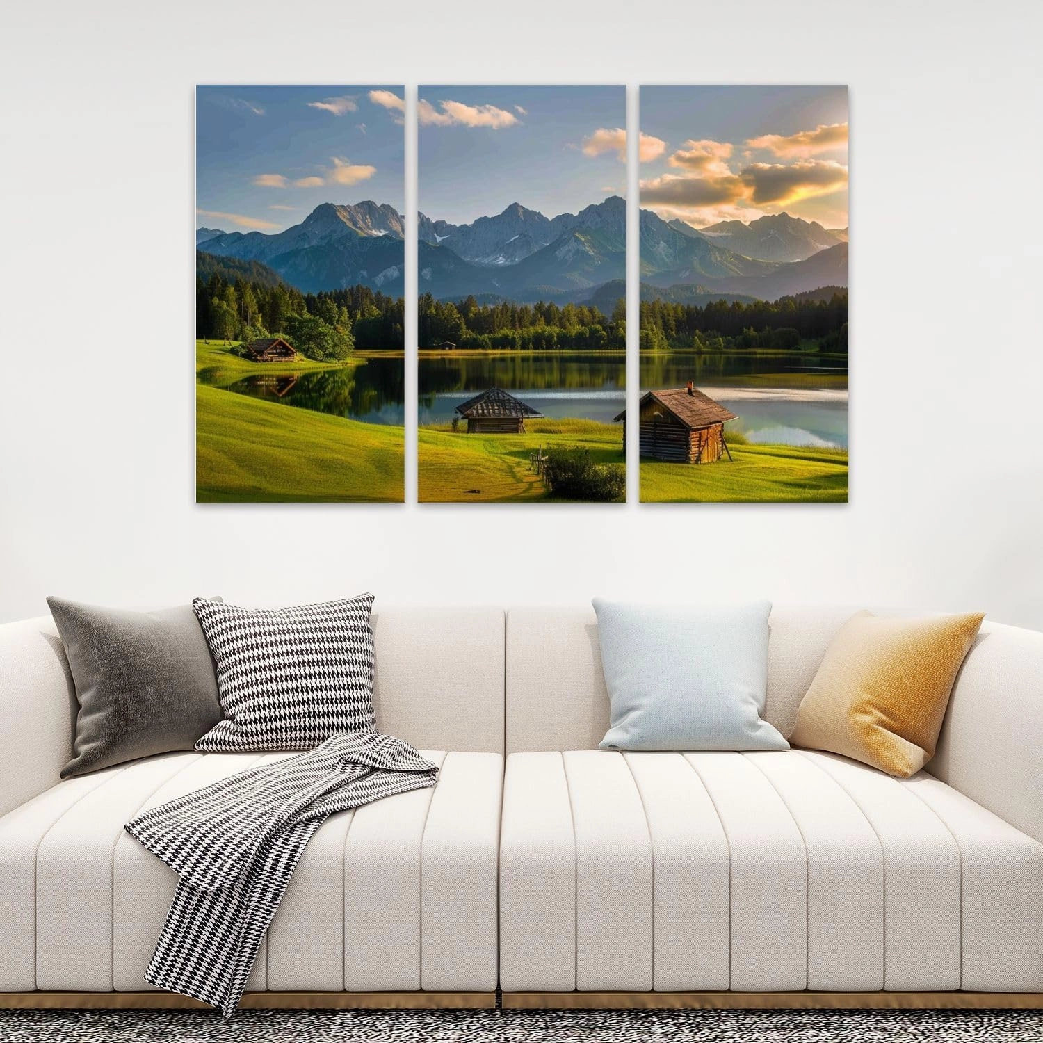 3 Piece Canvas Wall Art Magic Sunrise Alpine Lake Geroldsee view to mount Karwendel Garmisch Modern Print Paintings Artwork Picture Wall Decor for Living Room Home Office Decor