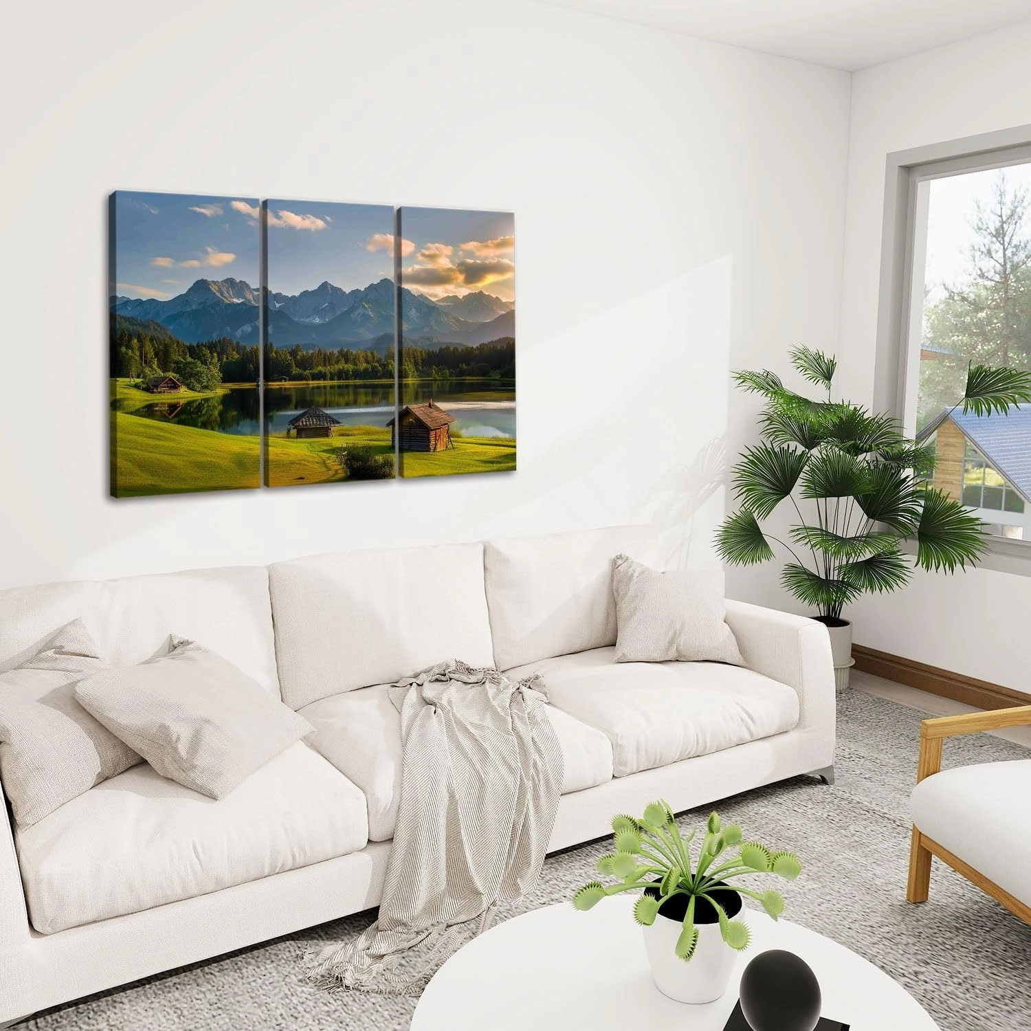 3 Piece Canvas Wall Art Magic Sunrise Alpine Lake Geroldsee view to mount Karwendel Garmisch Modern Print Paintings Artwork Picture Wall Decor for Living Room Home Office Decor