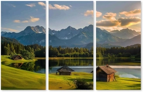 3 Piece Canvas Wall Art Magic Sunrise Alpine Lake Geroldsee view to mount Karwendel Garmisch Modern Print Paintings Artwork Picture Wall Decor for Living Room Home Office Decor