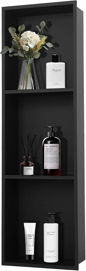 3 Tier Shower Niche, 36×12 Inch Black Shower Niche, Waterproof Recessed wall mounted Shower Shelf, No Tile Needed Recessed Niche for Bathroom Kitchen Bedroom Insert Storage, Black