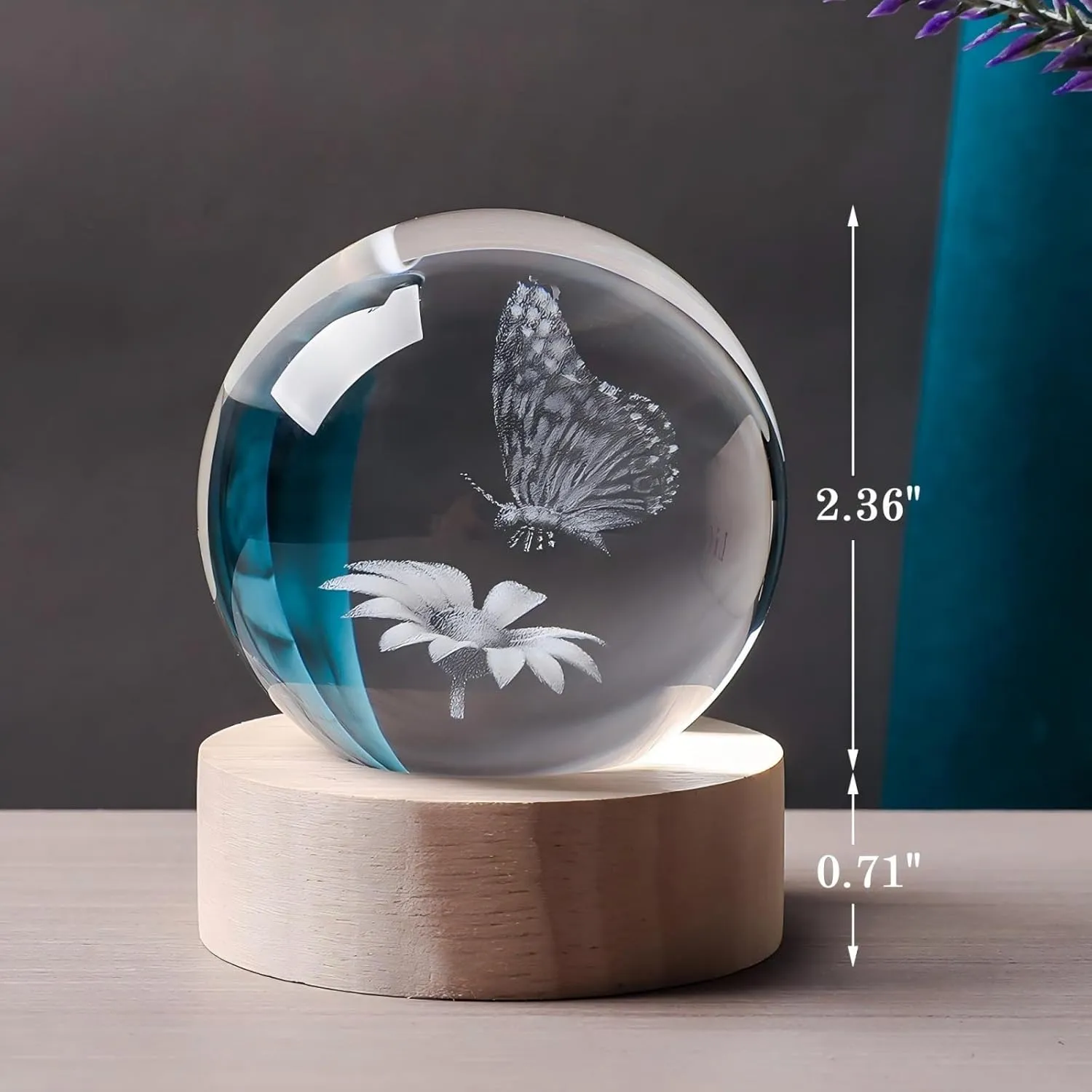 3D Butterfly 60mm Crystal Ball Butterfly Figurine Night Light Lamp Gifts for Women Wife Girlfriend Couple Her