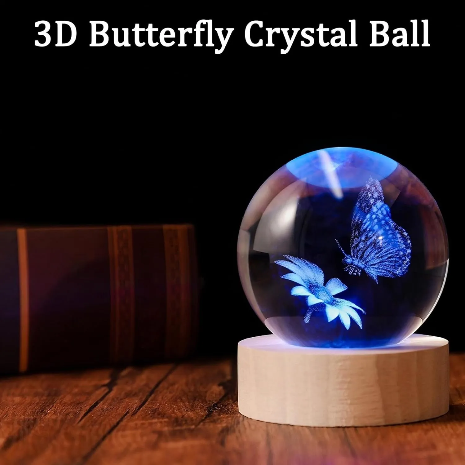 3D Butterfly 60mm Crystal Ball Butterfly Figurine Night Light Lamp Gifts for Women Wife Girlfriend Couple Her