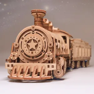 3D Wooden Puzzles, Wooden Puzzles Train for Adults and Teens, Educational Brain Teaser Assembly 3D Model Trains, Gifts for Christmas/Birthday（Luxury Steam Train）