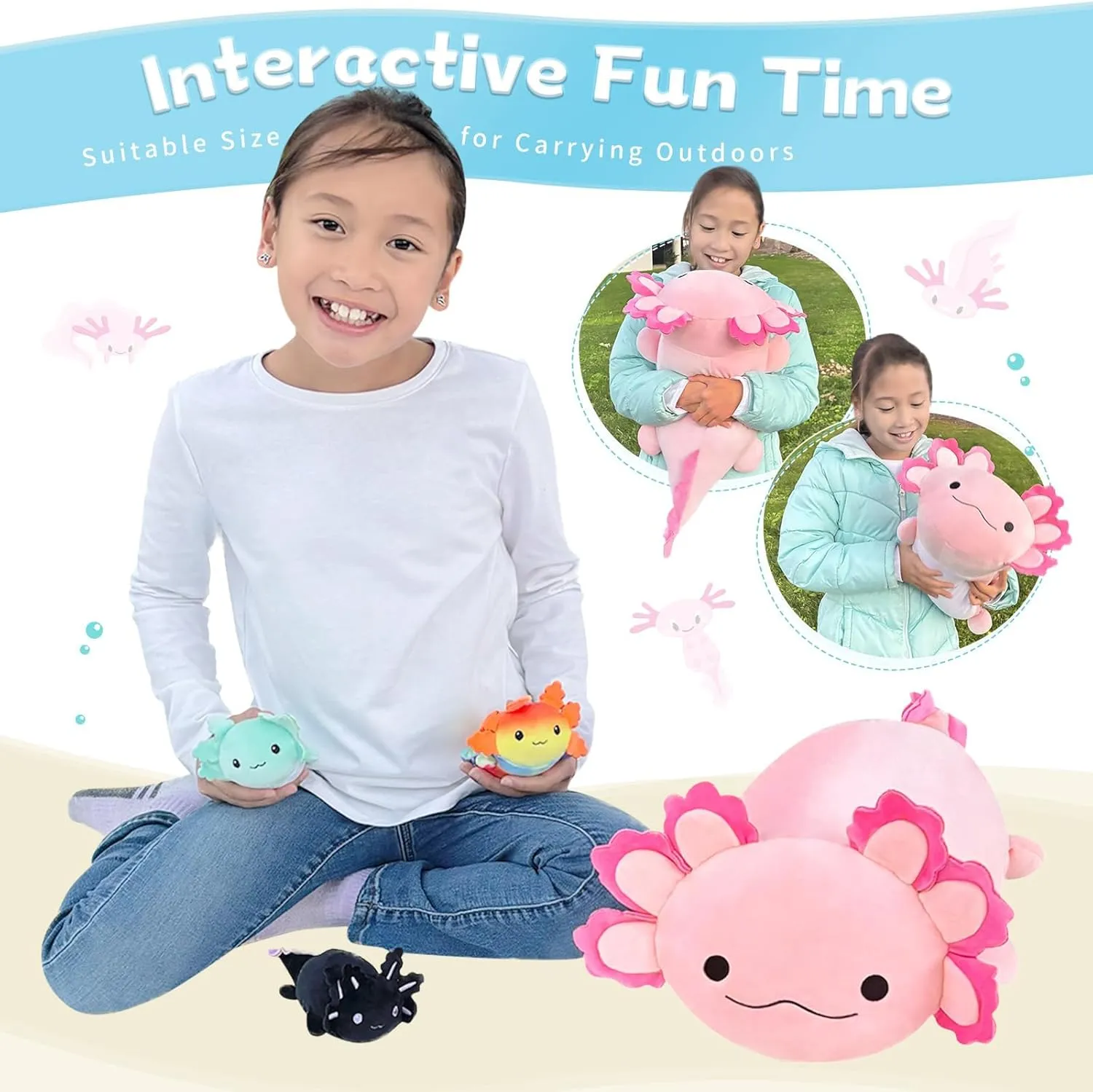 4 Giant Pink Axolotl Plushies, 24 inch Mommy with 3 Baby Axolotl Plushies in Tummy, Stuffed Animal Gifts for Kids Girls Boys