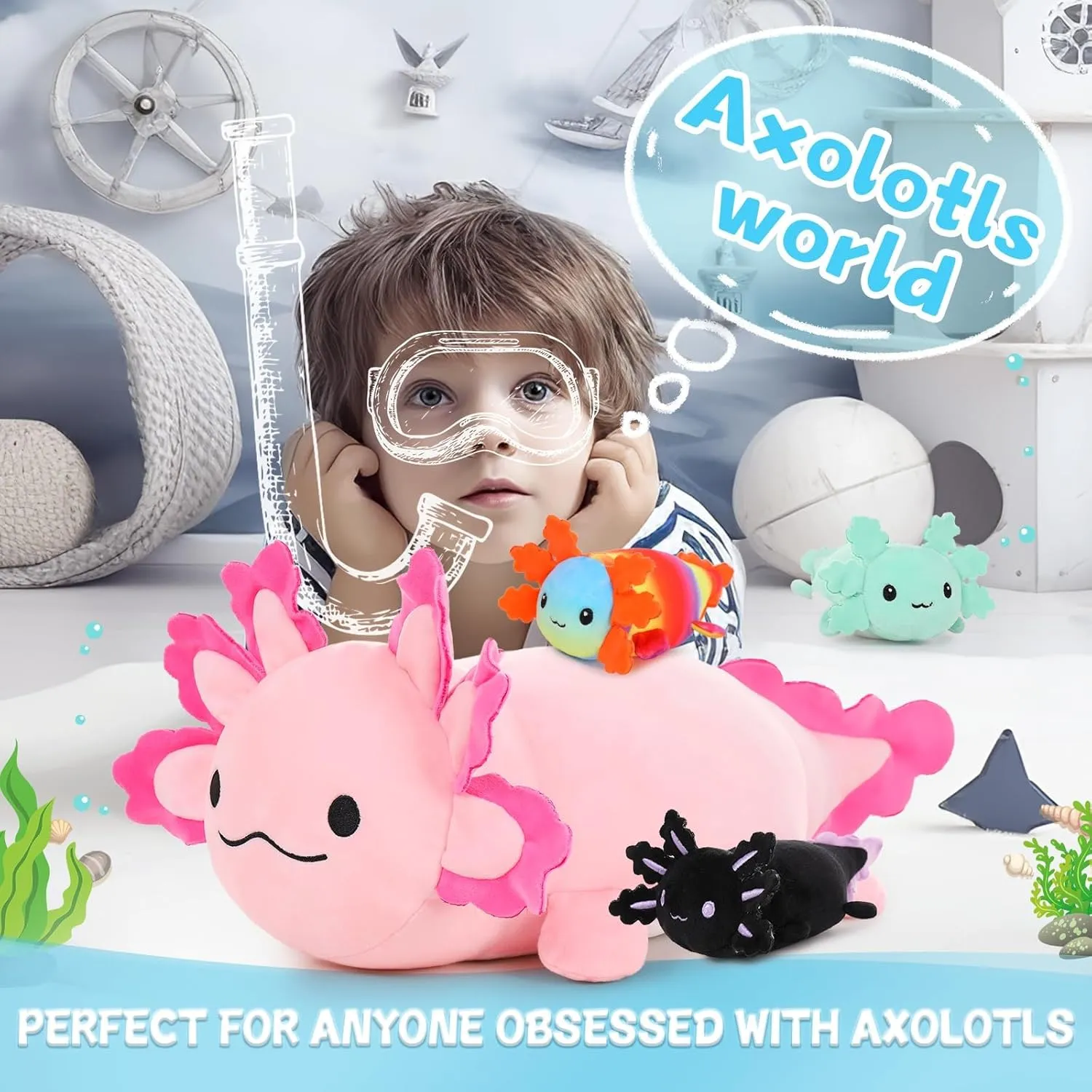 4 Giant Pink Axolotl Plushies, 24 inch Mommy with 3 Baby Axolotl Plushies in Tummy, Stuffed Animal Gifts for Kids Girls Boys