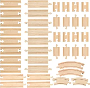 40 Pcs Wooden Male Female Train Track Adapters Straight Wood Train Track Bulk Train Track Expansion Packs Compatible with All Major Trains Railway