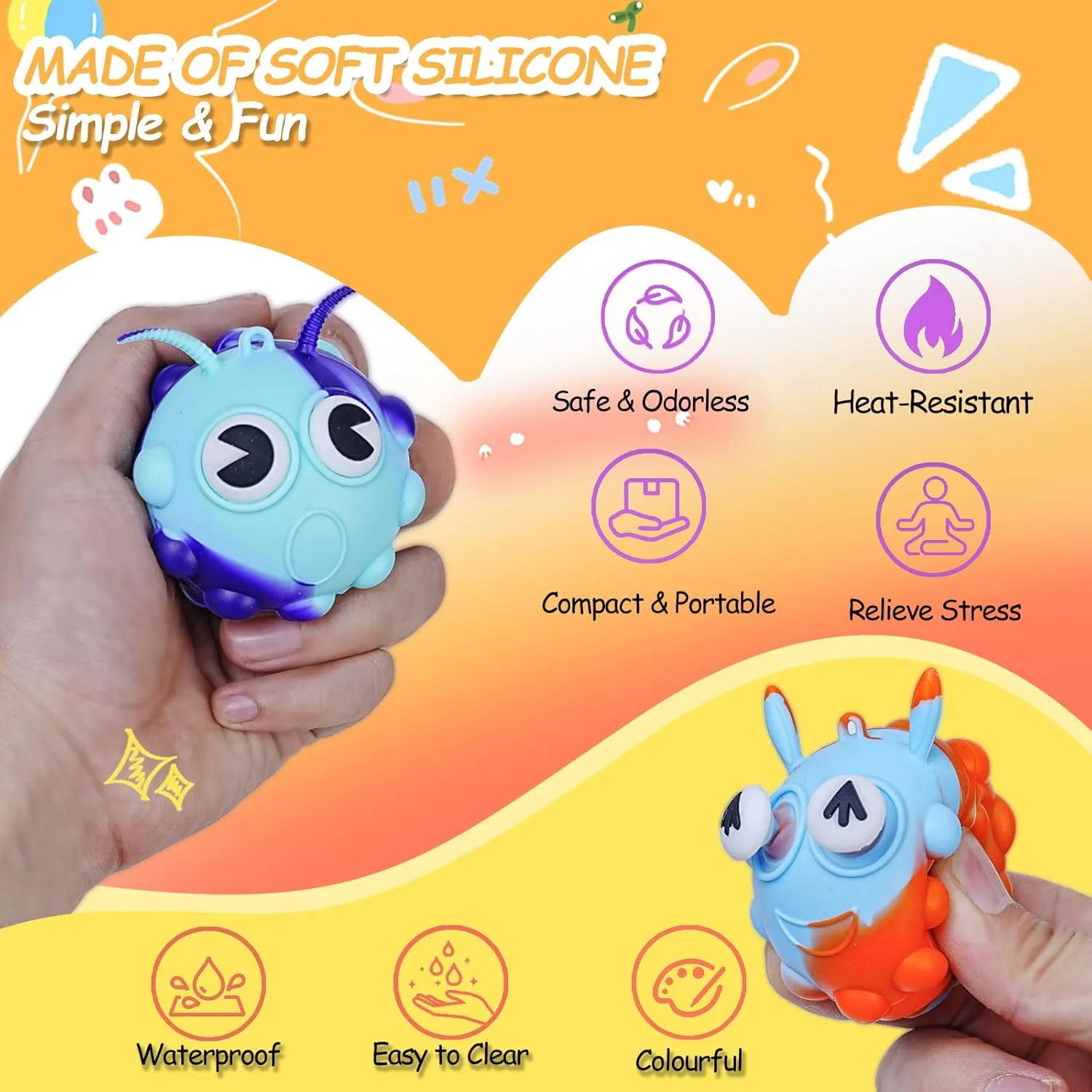 48 Pack Pop Fidget Toys Bulk 3D Stress Ball Toy, Party Favors for Birthday, Sensory Toys Bulk Squeeze Toys, Stress Relief, Easter Basket Stuffers, Classroom Prizes Stocking Stuffers for Adults Toddler