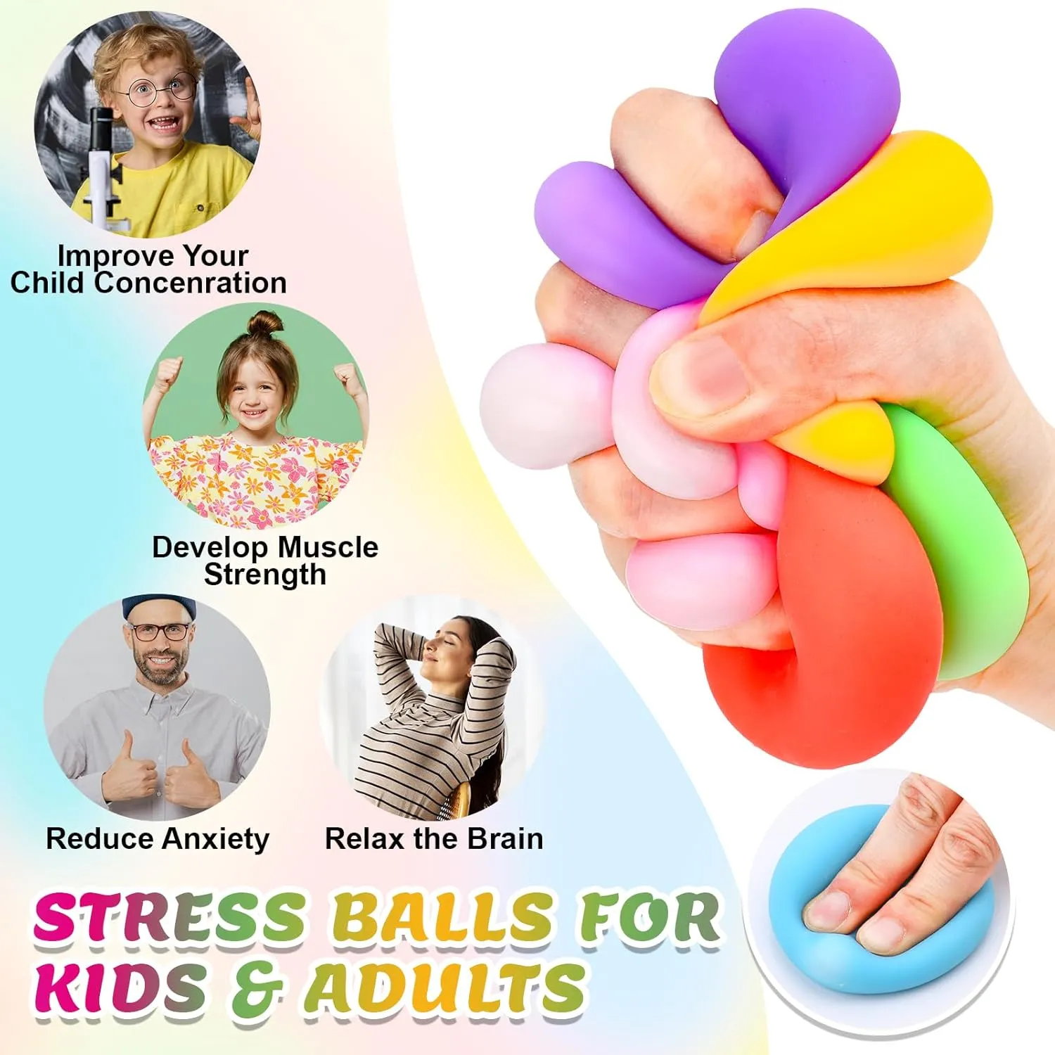 48 Pack Slow Rising Stress Ball,Stress Balls for Kids Adults,Stretchy Fidget Toys for Anxiety Relief,Hand Therapy Sensory Squishy Ball,Squishy Toys for Kids,Classroom Prize Box Toys