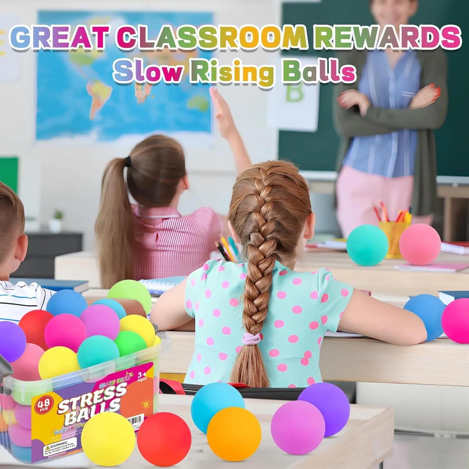48 Pack Slow Rising Stress Ball,Stress Balls for Kids Adults,Stretchy Fidget Toys for Anxiety Relief,Hand Therapy Sensory Squishy Ball,Squishy Toys for Kids,Classroom Prize Box Toys