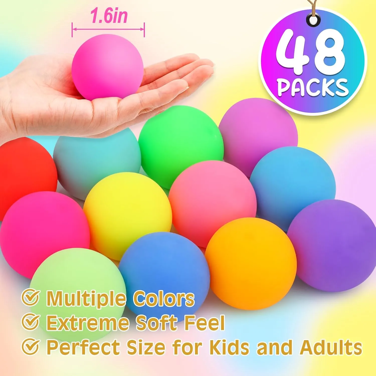 48 Pack Slow Rising Stress Ball,Stress Balls for Kids Adults,Stretchy Fidget Toys for Anxiety Relief,Hand Therapy Sensory Squishy Ball,Squishy Toys for Kids,Classroom Prize Box Toys
