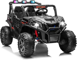 4WD 24 V Ride on Toys UTV with 2 XL Seaters, 4 * 200W Motor Kid Electric Power Rides with Remote Control, LED Lights, Spring Suspension, 3 Speeds, Bluetooth Music, Black