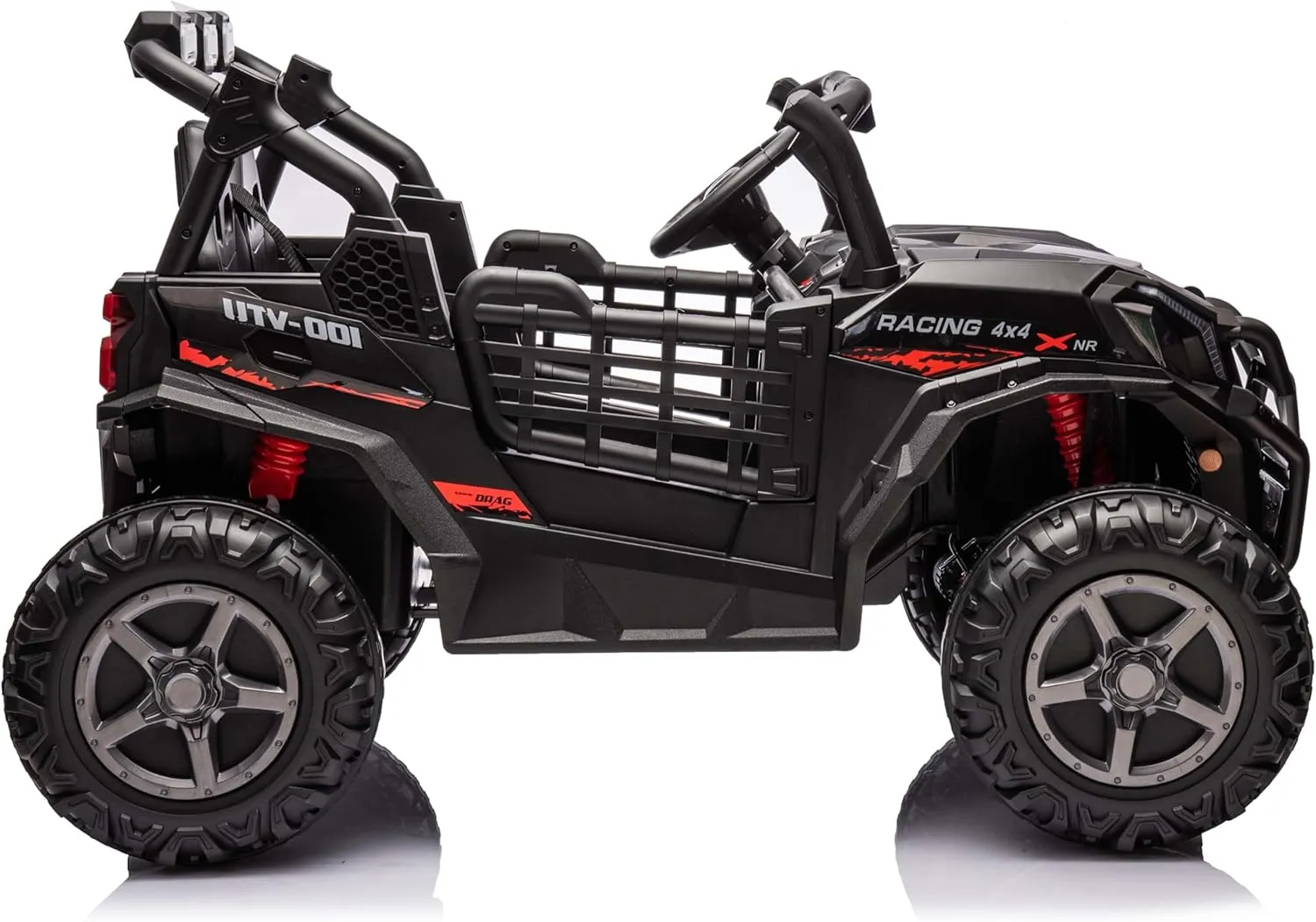 4WD 24 V Ride on Toys UTV with 2 XL Seaters, 4 * 200W Motor Kid Electric Power Rides with Remote Control, LED Lights, Spring Suspension, 3 Speeds, Bluetooth Music, Black