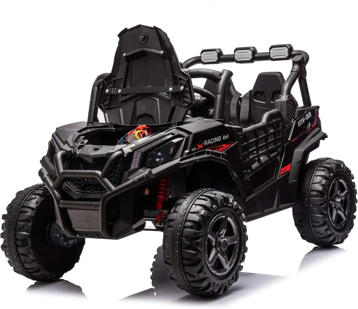 4WD 24 V Ride on Toys UTV with 2 XL Seaters, 4 * 200W Motor Kid Electric Power Rides with Remote Control, LED Lights, Spring Suspension, 3 Speeds, Bluetooth Music, Black