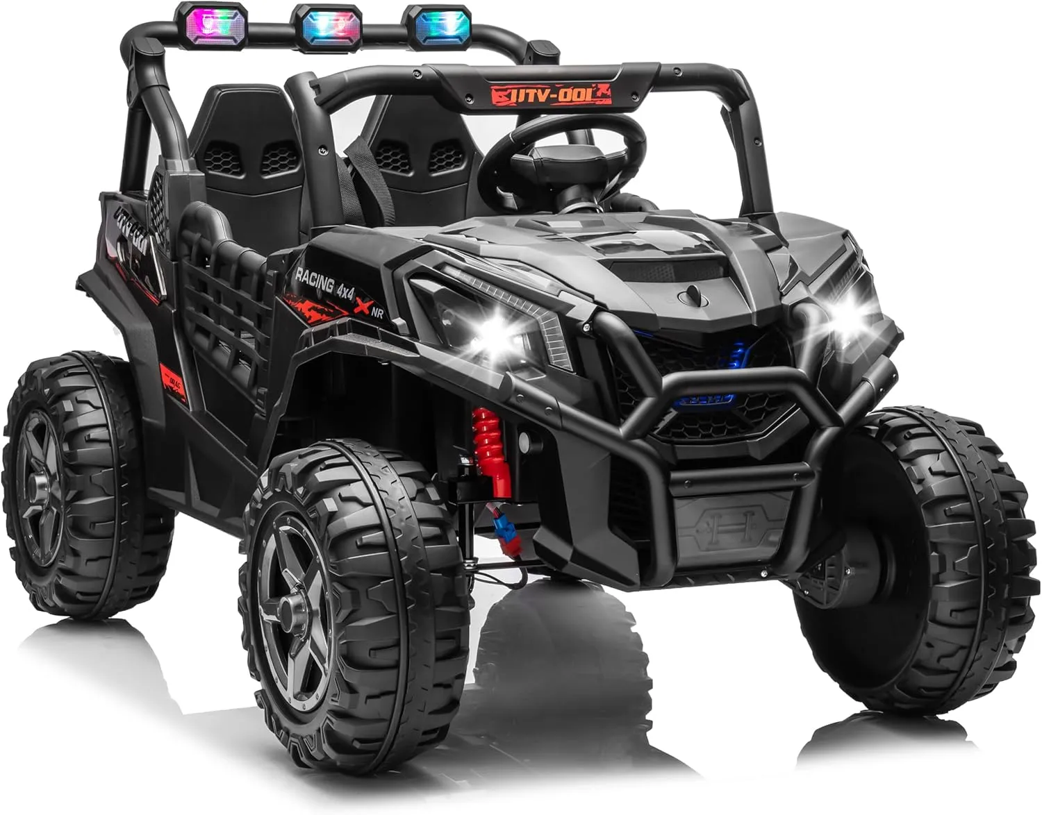 4WD 24 V Ride on Toys UTV with 2 XL Seaters, 4 * 200W Motor Kid Electric Power Rides with Remote Control, LED Lights, Spring Suspension, 3 Speeds, Bluetooth Music, Black