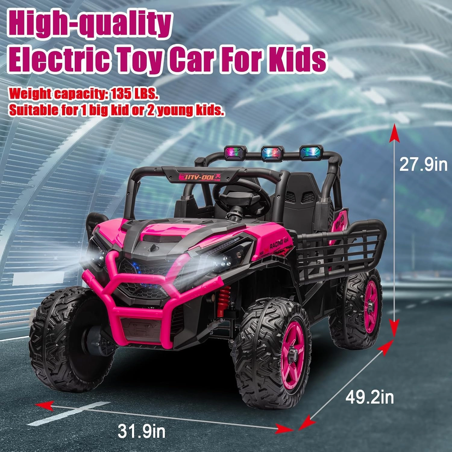 4x4 2-Seater Ride On Buggy 24V Ride On Toys with Remote Control Battery Powered Kids Electric Car Off-Road Vehicles Side by Side UTV w/Music Play, Colorful LED Lights, Pink