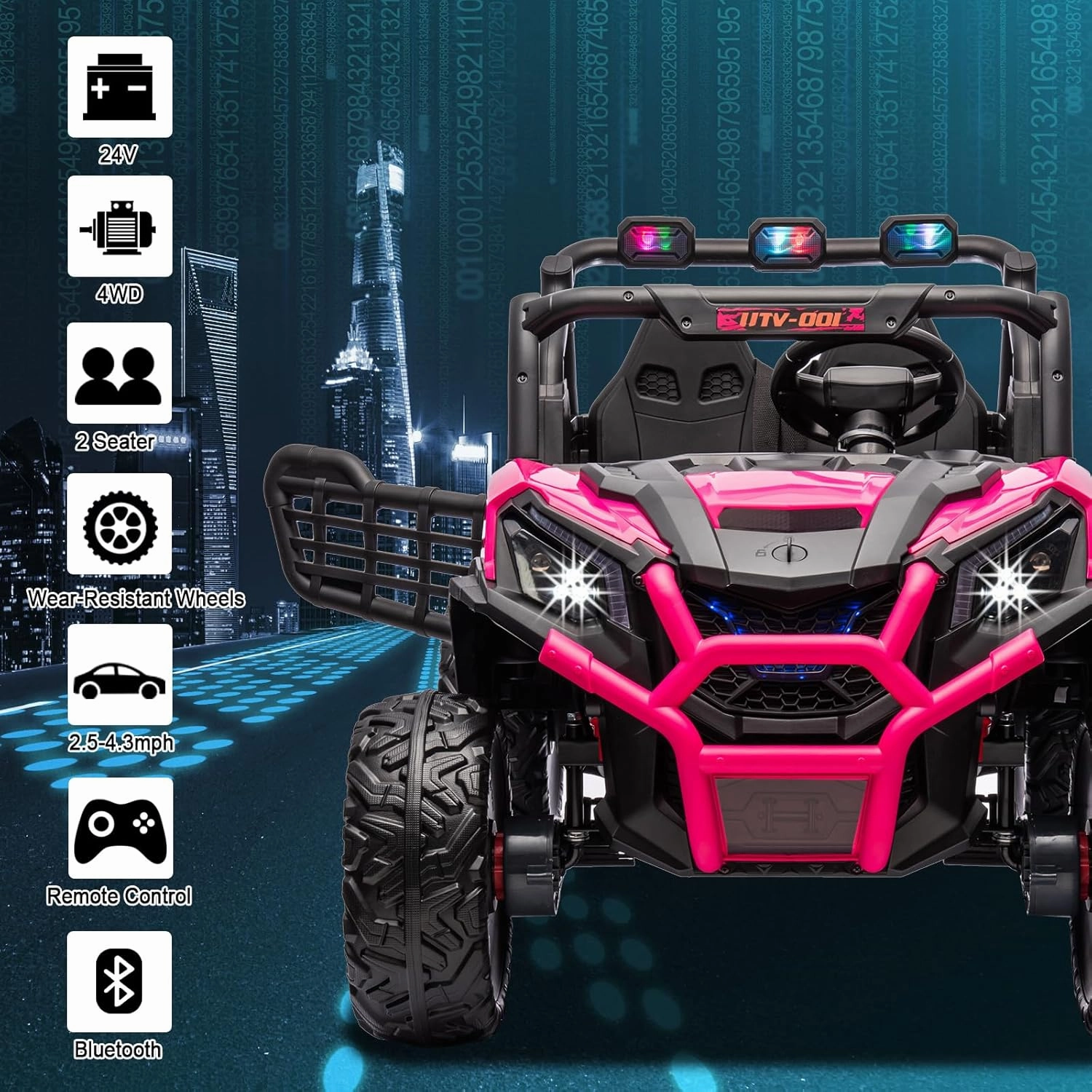 4x4 2-Seater Ride On Buggy 24V Ride On Toys with Remote Control Battery Powered Kids Electric Car Off-Road Vehicles Side by Side UTV w/Music Play, Colorful LED Lights, Pink