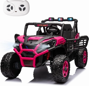 4x4 2-Seater Ride On Buggy 24V Ride On Toys with Remote Control Battery Powered Kids Electric Car Off-Road Vehicles Side by Side UTV w/Music Play, Colorful LED Lights, Pink