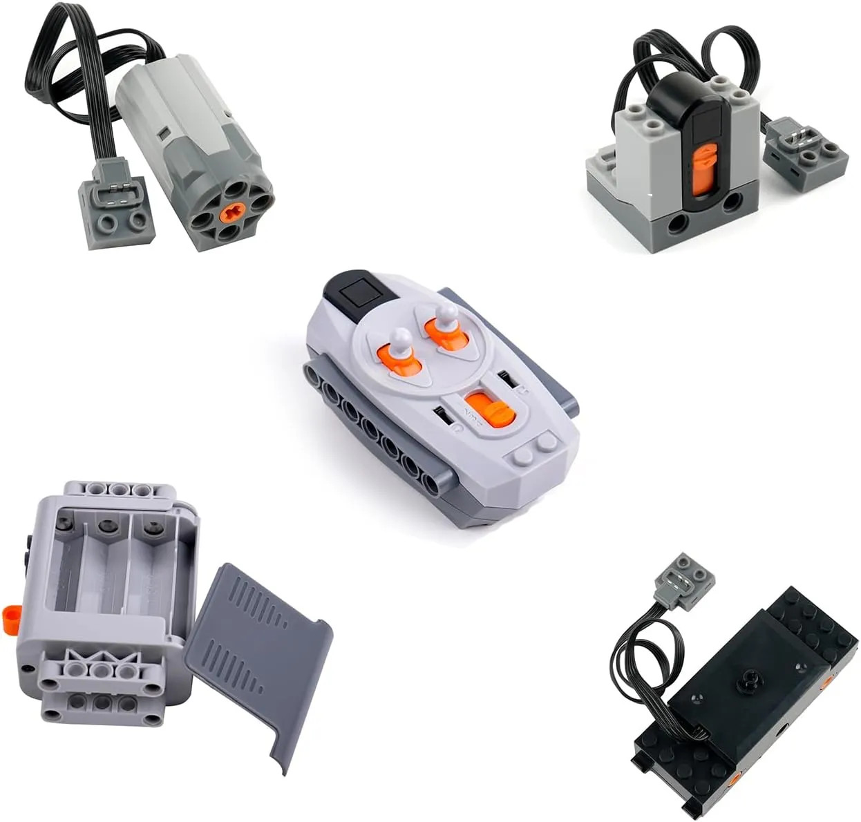 5 in1 Moc Technic Power Function Motor Set, Battery Box 8881, Infrared Remote Control 8885, Receiver 8884, Adjustable Speed Motor 8883, Train Track Motor 88002 for Standard Building Blocks