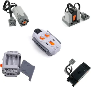 5 in1 Moc Technic Power Function Motor Set, Battery Box 8881, Infrared Remote Control 8885, Receiver 8884, Adjustable Speed Motor 8883, Train Track Motor 88002 for Standard Building Blocks