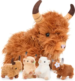 5 Pcs Cow Stuffed Animal - 14" Cows Stuffed Animal Realistic Cow Plush Toy Soft Farm Animal Cattle Plushie Doll Present for Adults Kids Boys Girls Birthday Valentine Party Favors(Brown Cow)